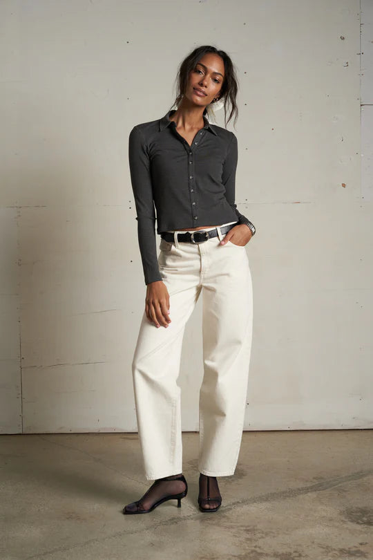 Amee Luxe Rib Long Sleeve Polo