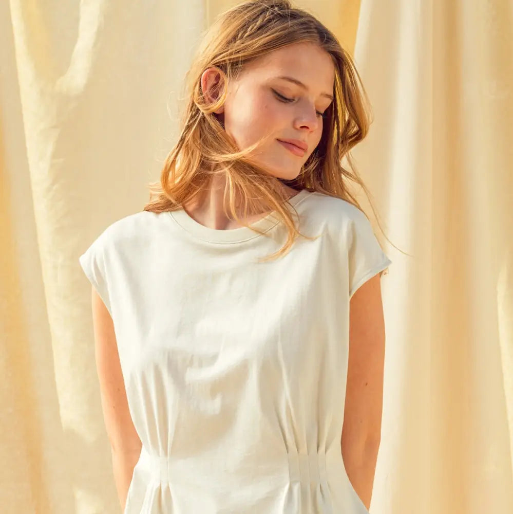 Misty White Detailed Cap Sleeve Top