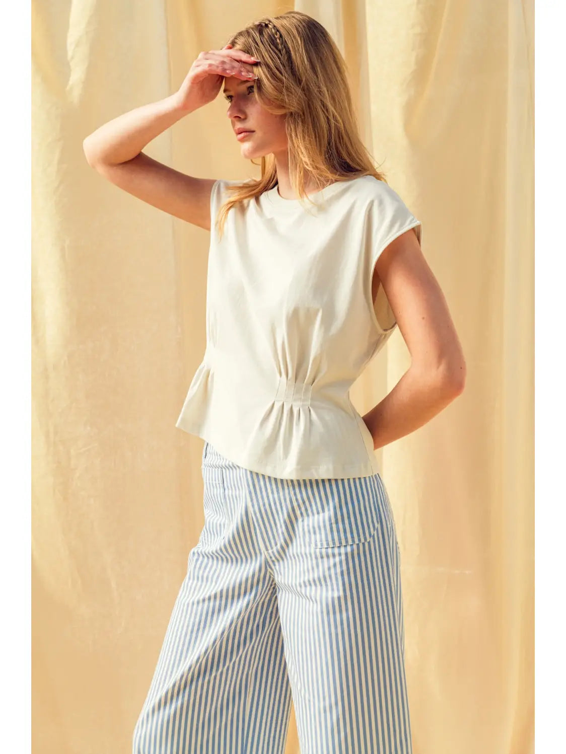 Misty White Detailed Cap Sleeve Top