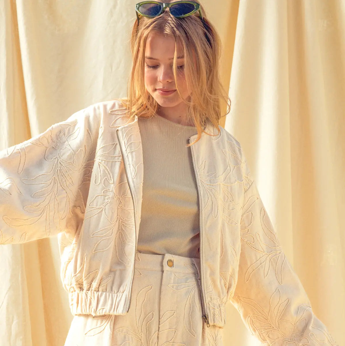 Ecru Floral Jacquard Jacket