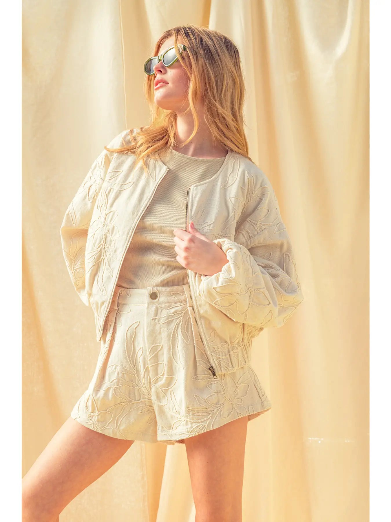 Ecru Floral Jacquard Jacket