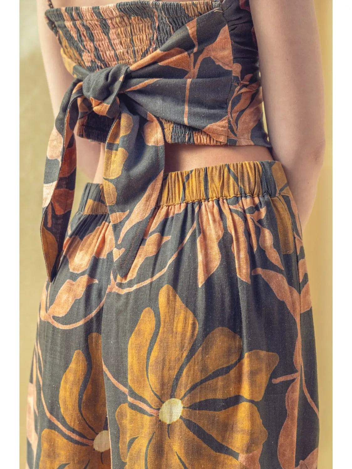 Multi Floral Print Linen Wide Leg Pant