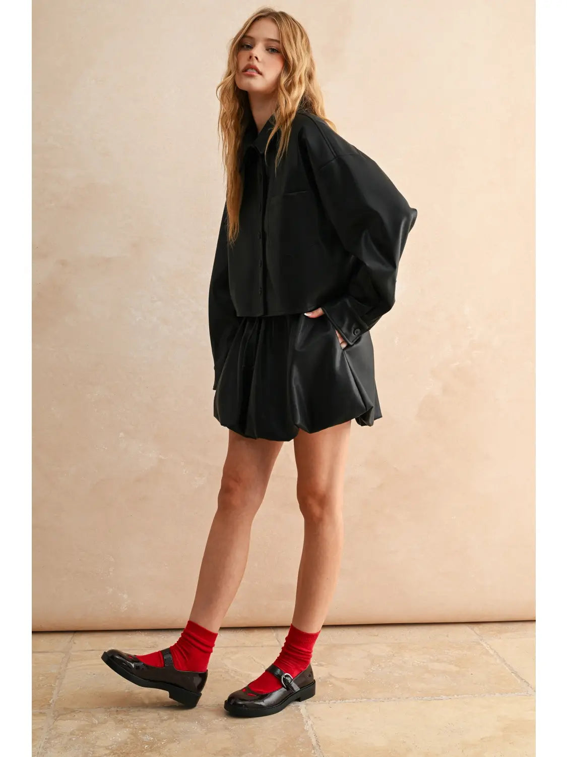 Faux Leather Balloon Skirt