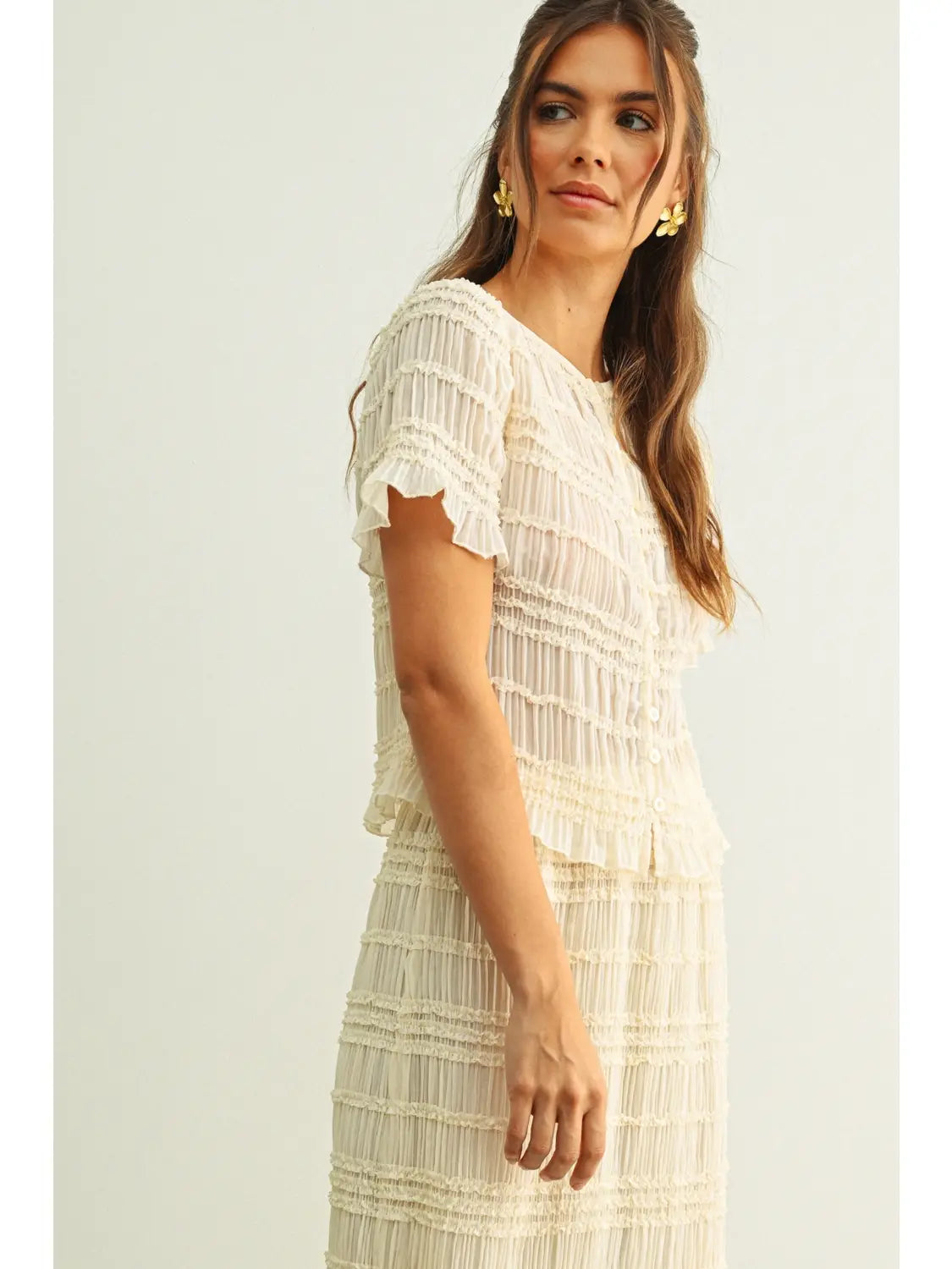 Beige Chiffon Short Sleeve
