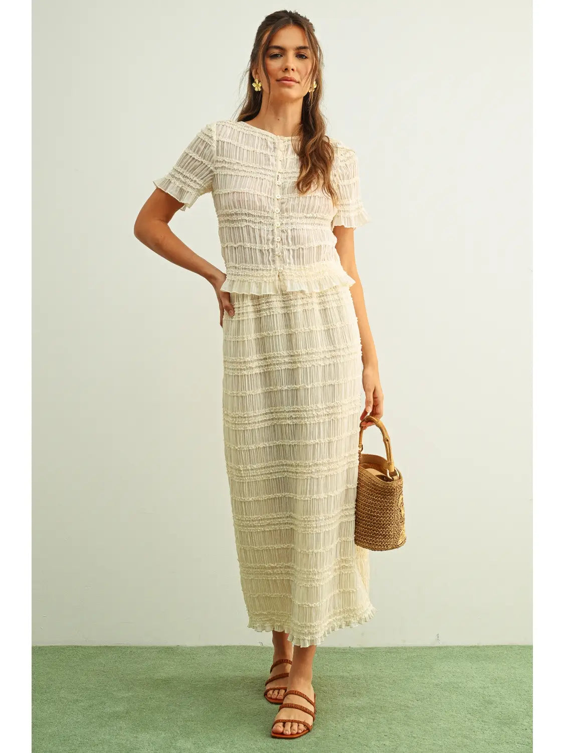 Beige Chiffon Short Sleeve