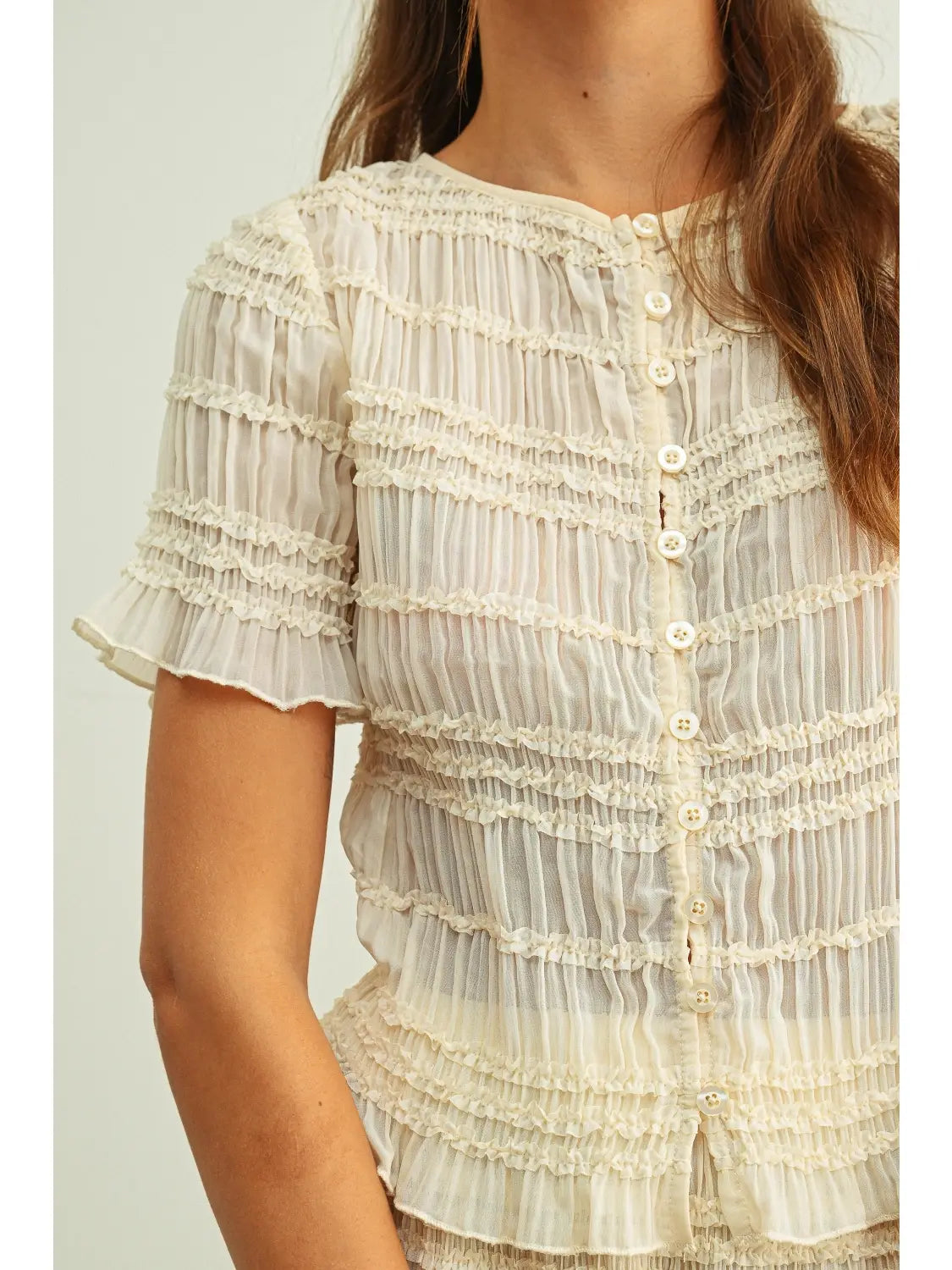 Beige Chiffon Short Sleeve