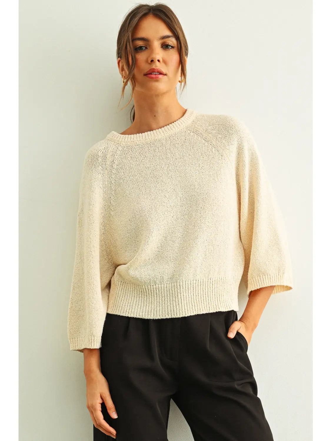 Beige Round Neck Knit Top