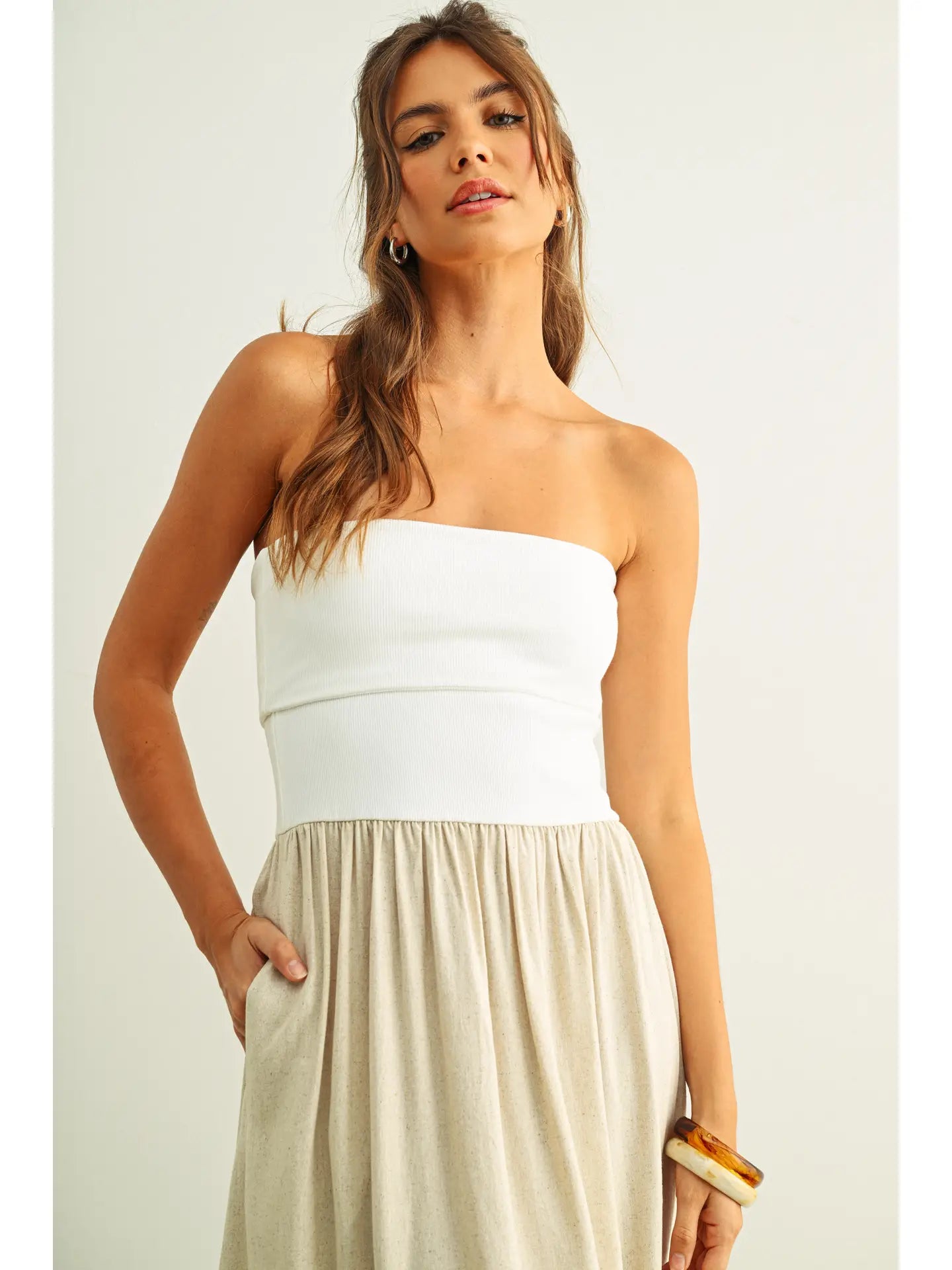 Two Tone Rib Linen Dress