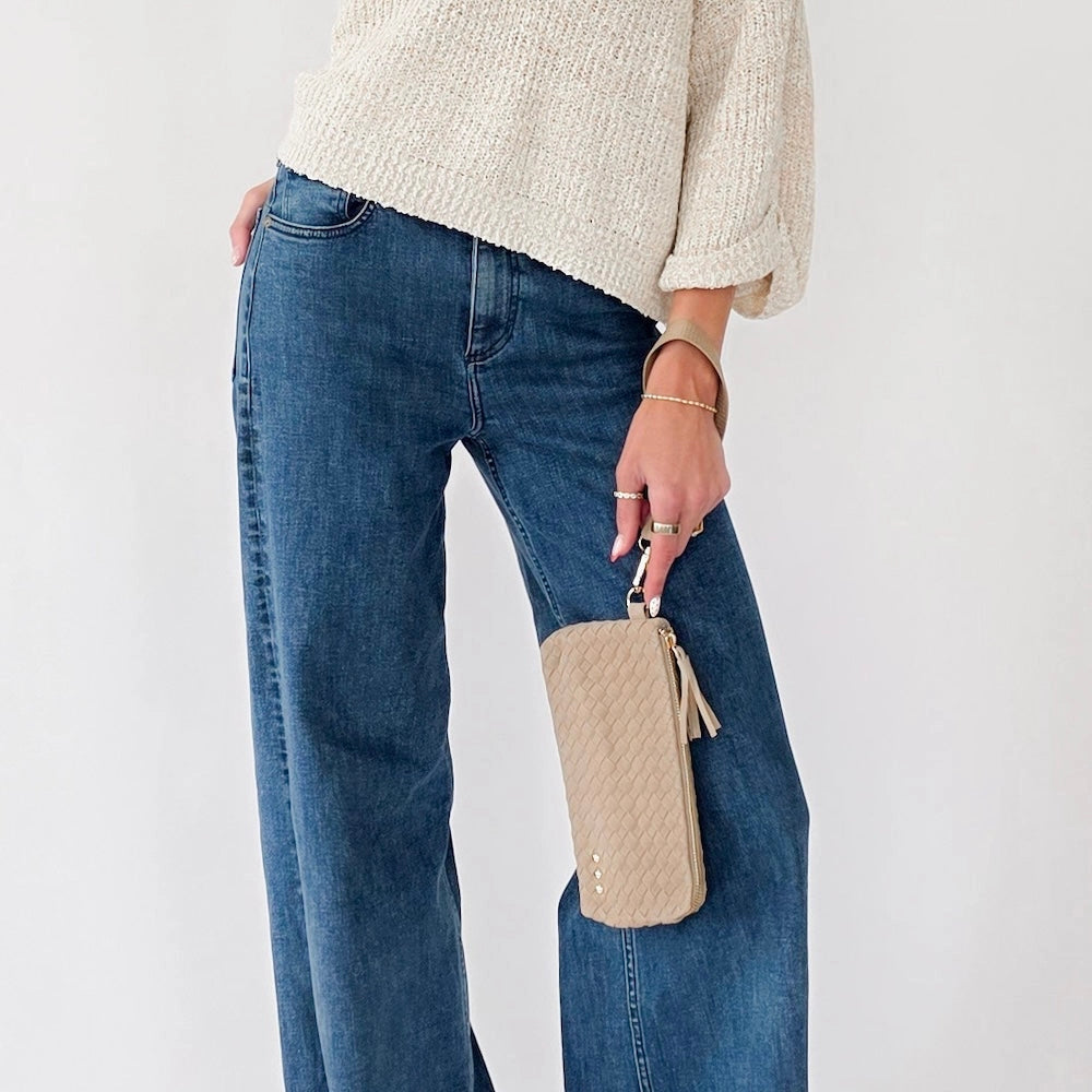 Emma Suede Woven Clutch Wristlet