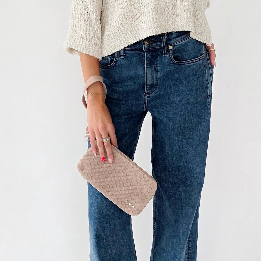 Emma Suede Woven Clutch Wristlet