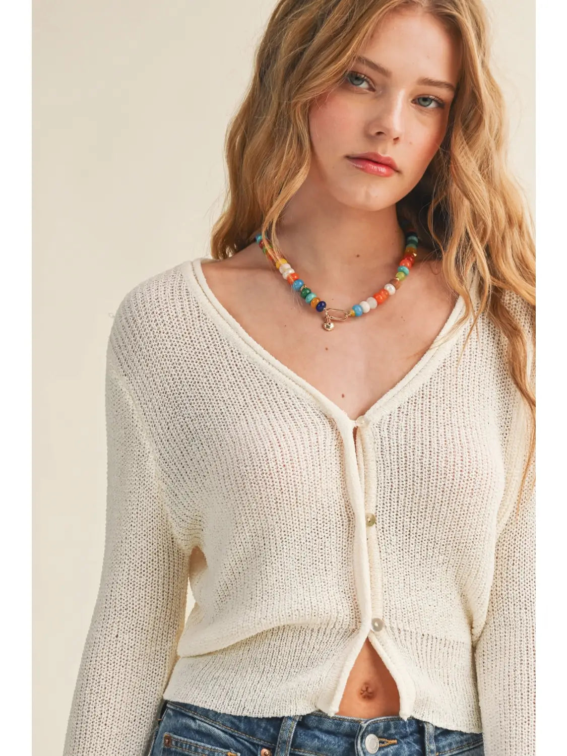 Off White Button Front Cardigan