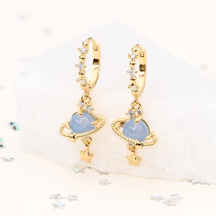 Blue Jupiter Hoops Gold