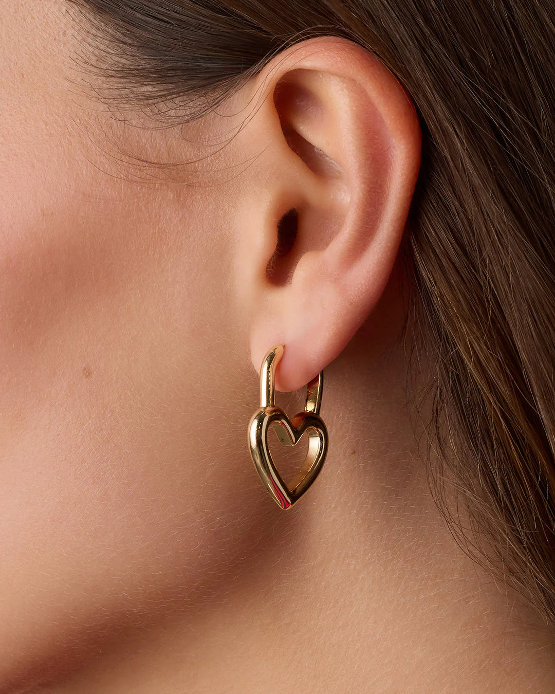 Open Heart Padlock Hoops Gold