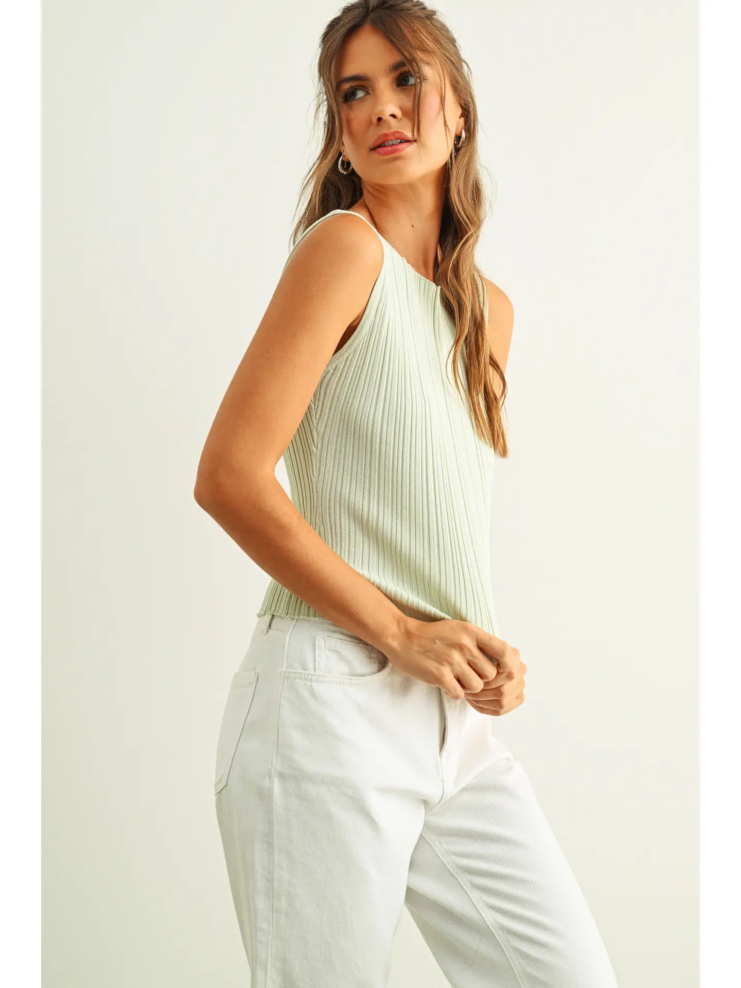 Mint Viscose Ribbed Knit Top