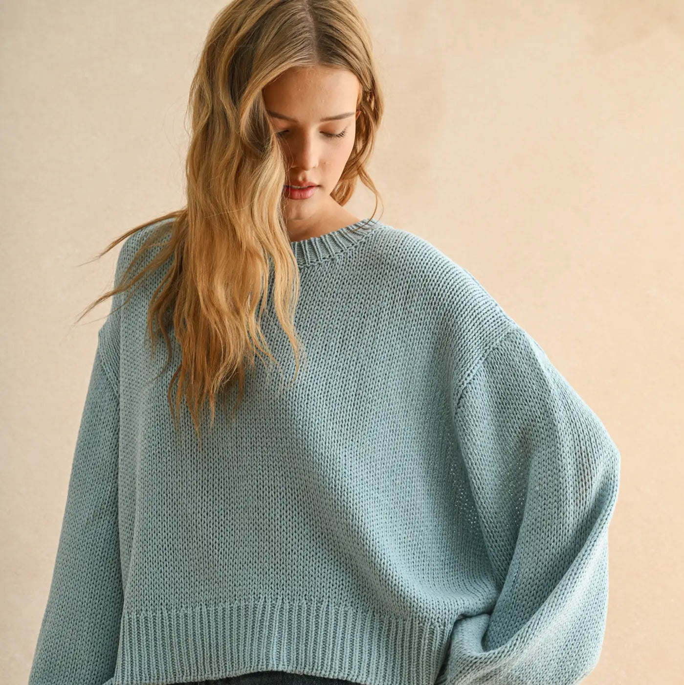 Blue Balloon Sleeve Sweater