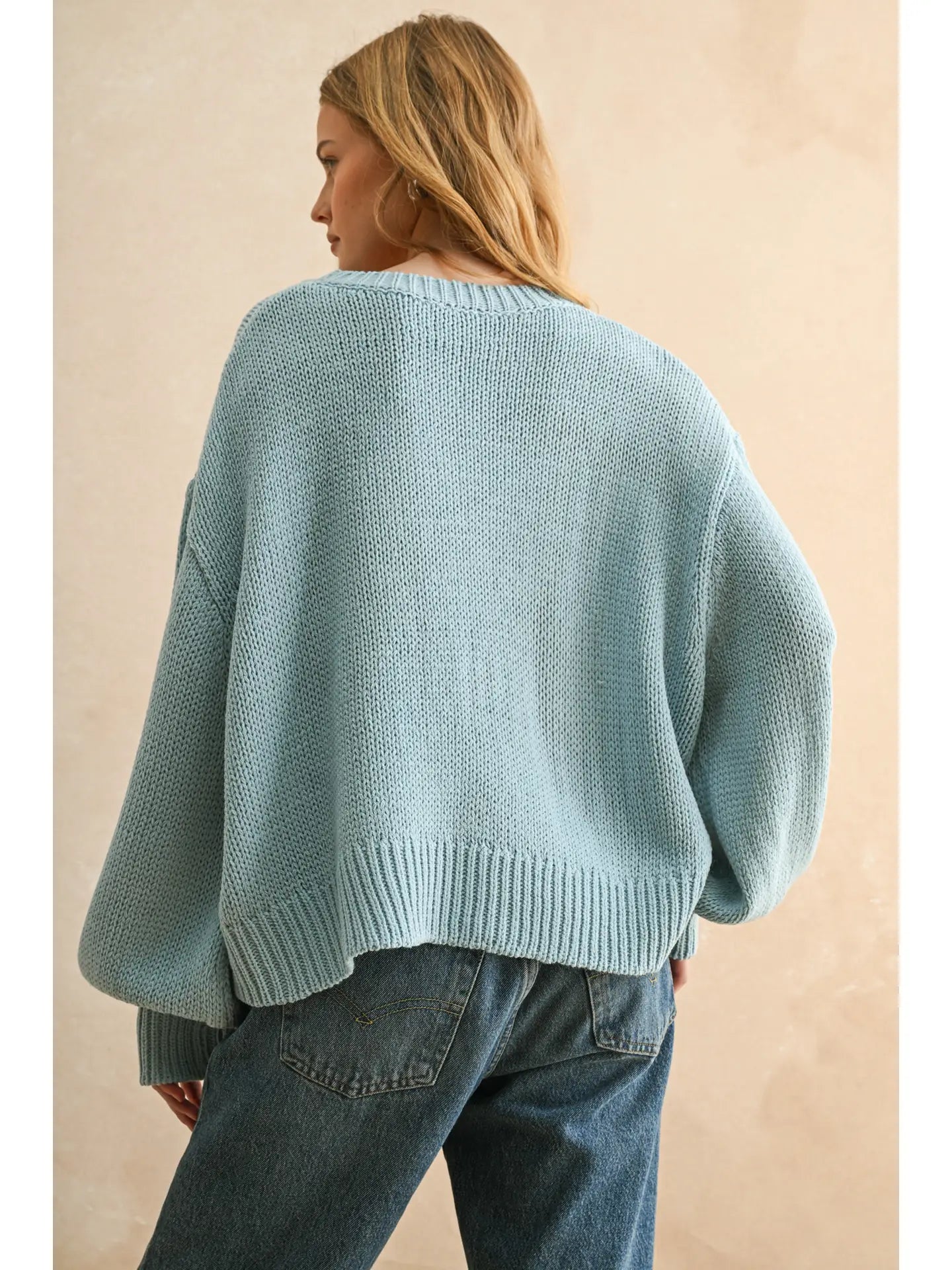 Blue Balloon Sleeve Sweater