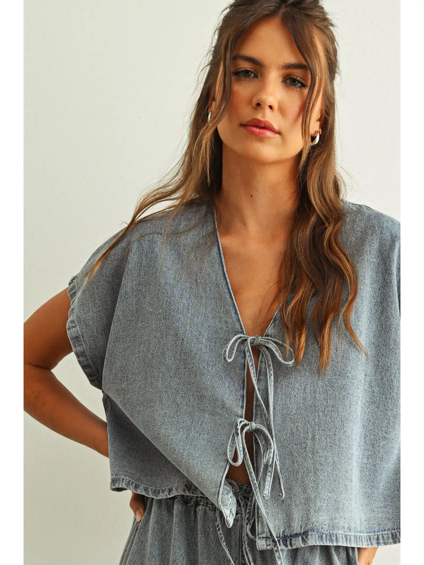 Denim Front Tie Blouse