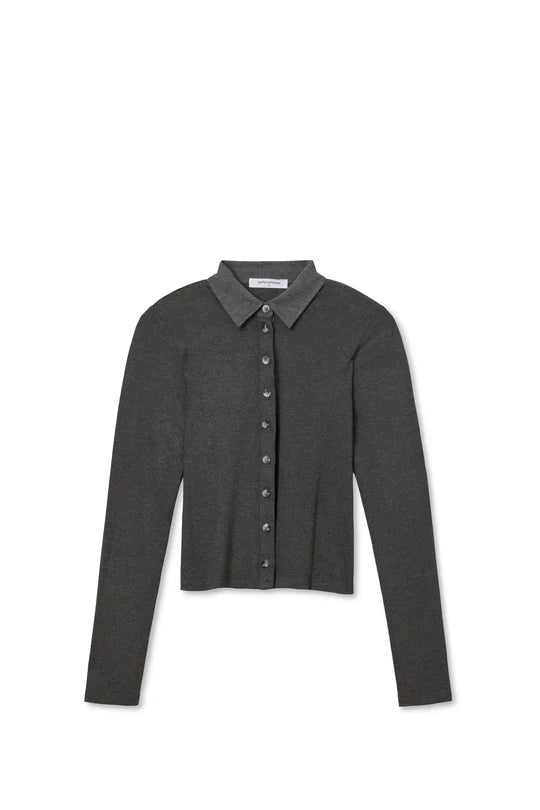 Amee Luxe Rib Long Sleeve Polo