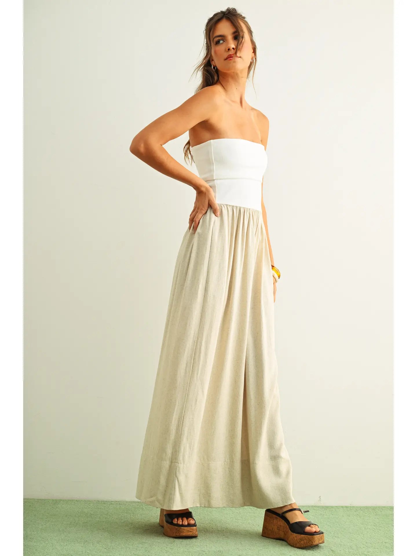 Two Tone Rib Linen Dress