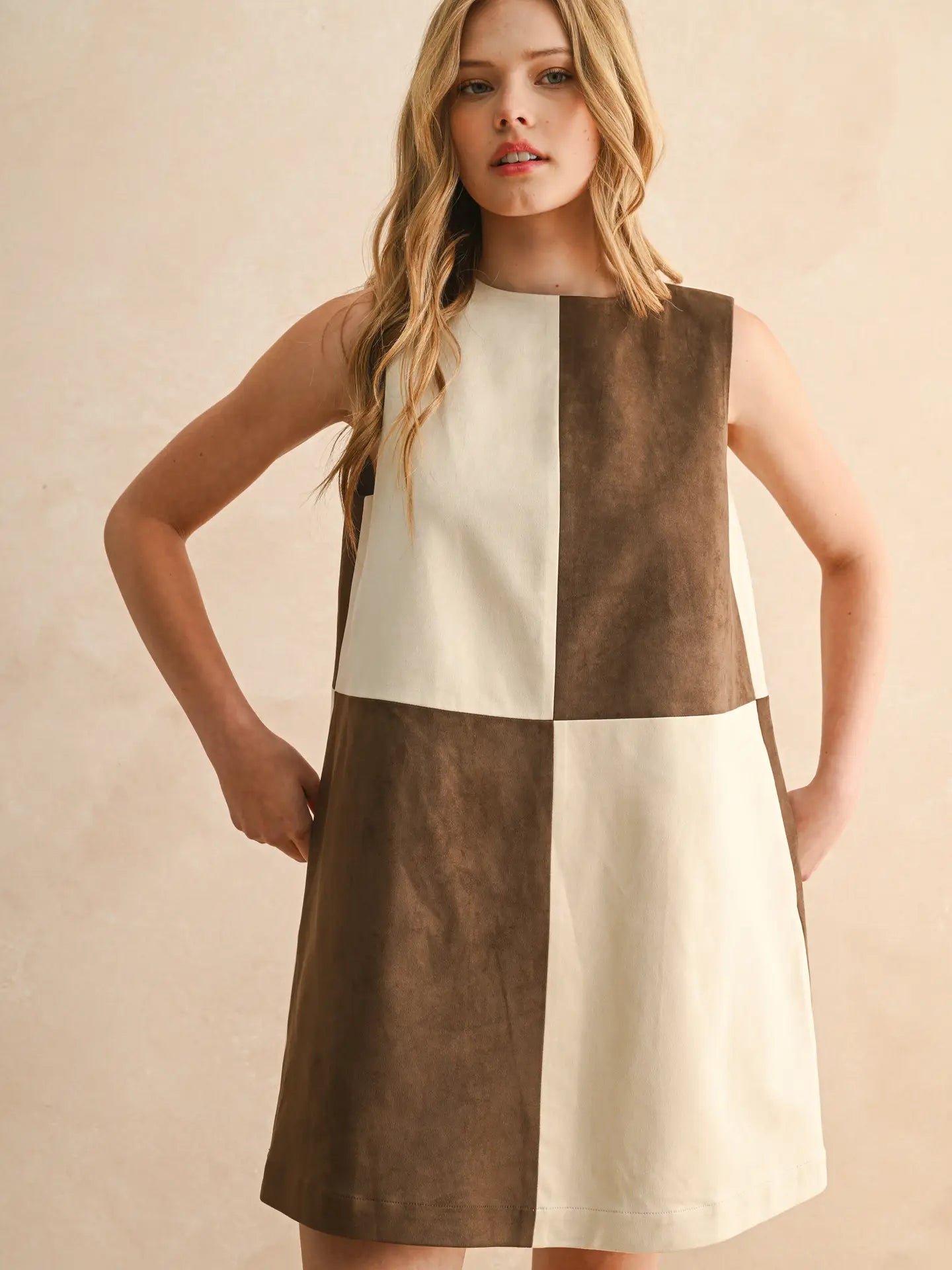 Suede Color Block Dress