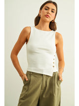 Cream Rib Side Button Tank