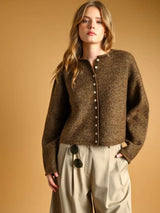 BROWN RIB SWEATER CARDIGAN
