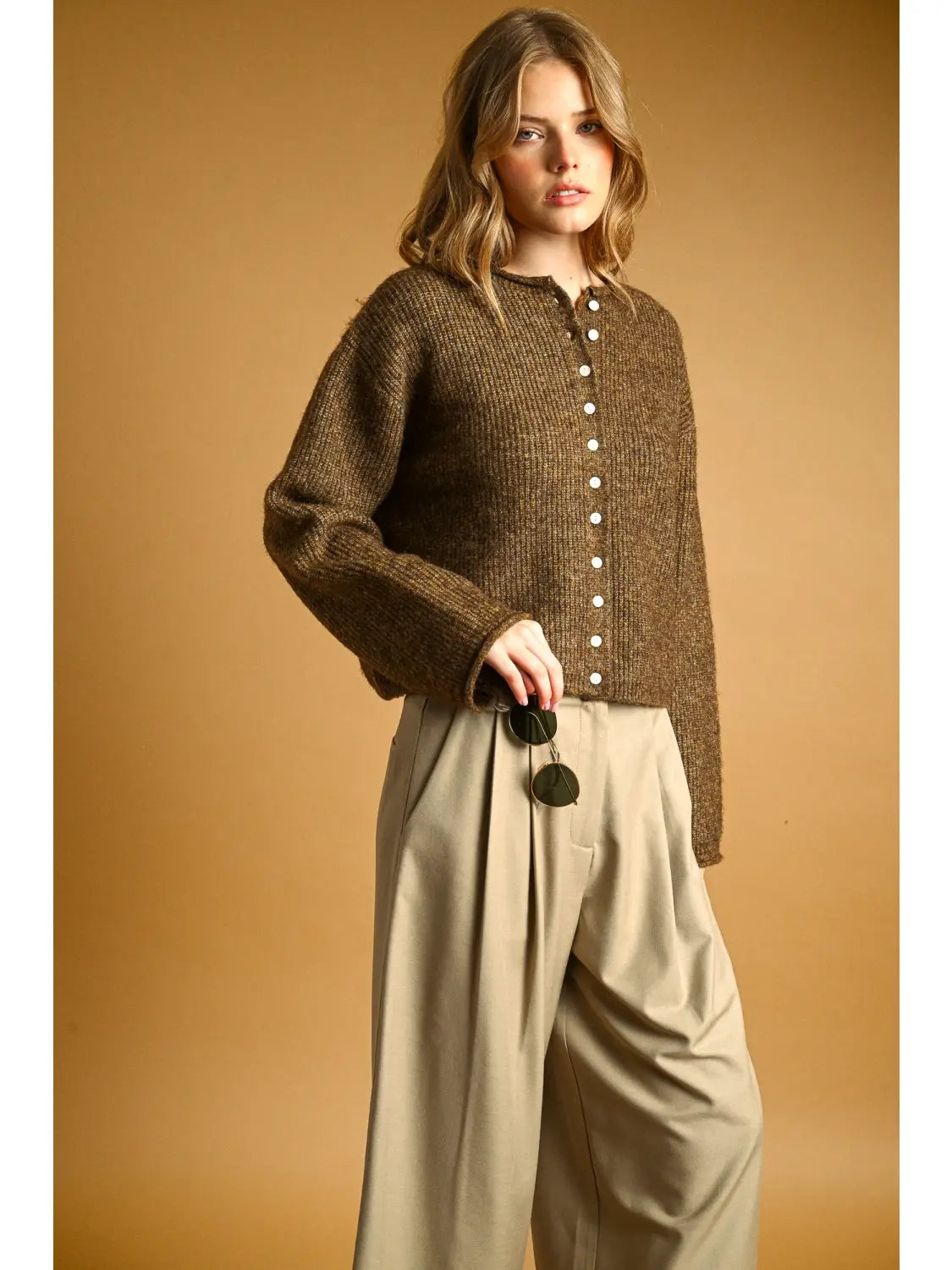 BROWN RIB SWEATER CARDIGAN