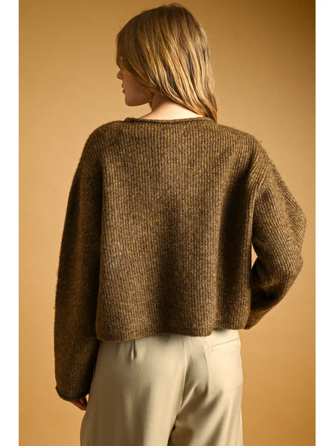 BROWN RIB SWEATER CARDIGAN