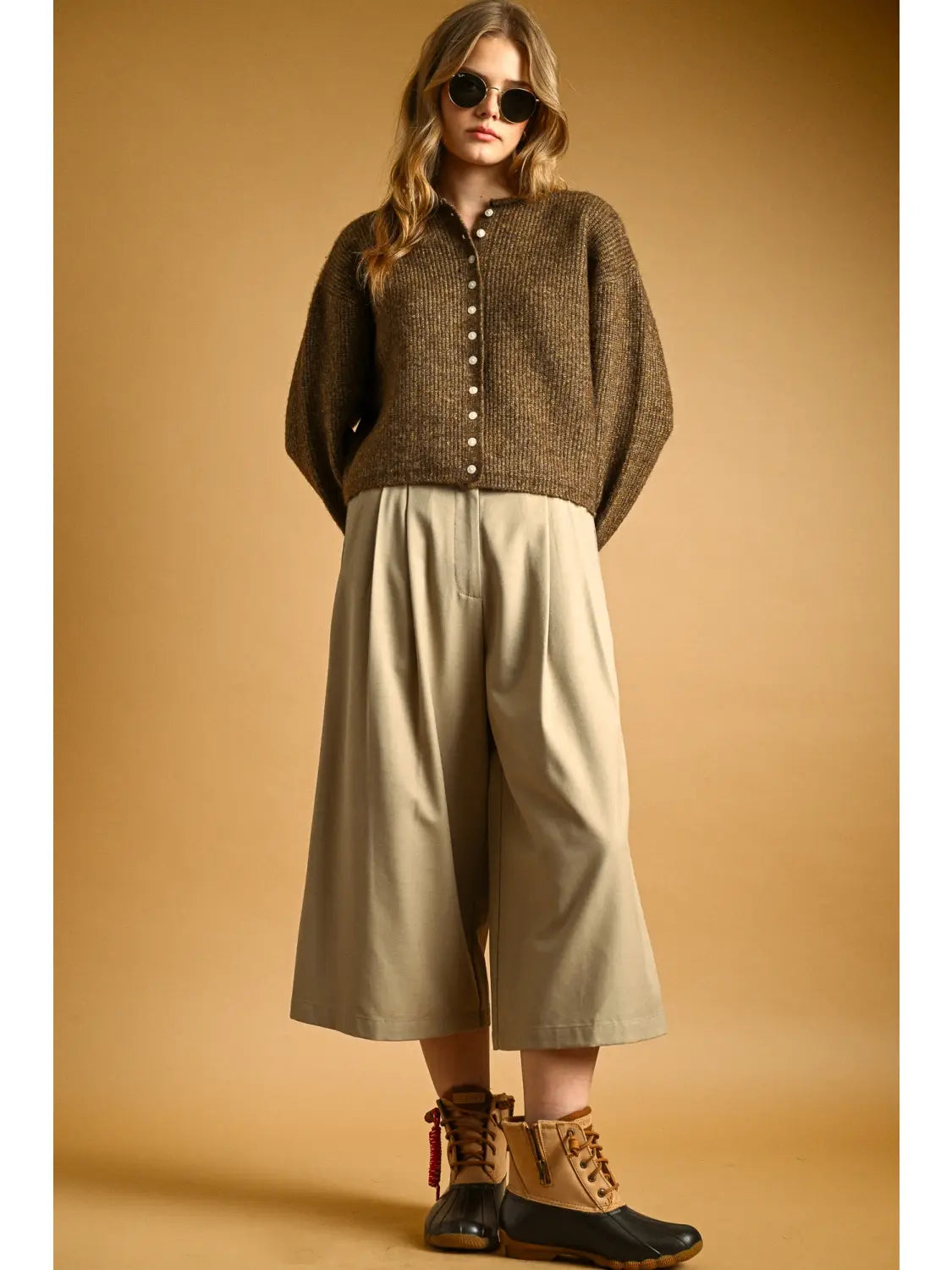 BROWN RIB SWEATER CARDIGAN