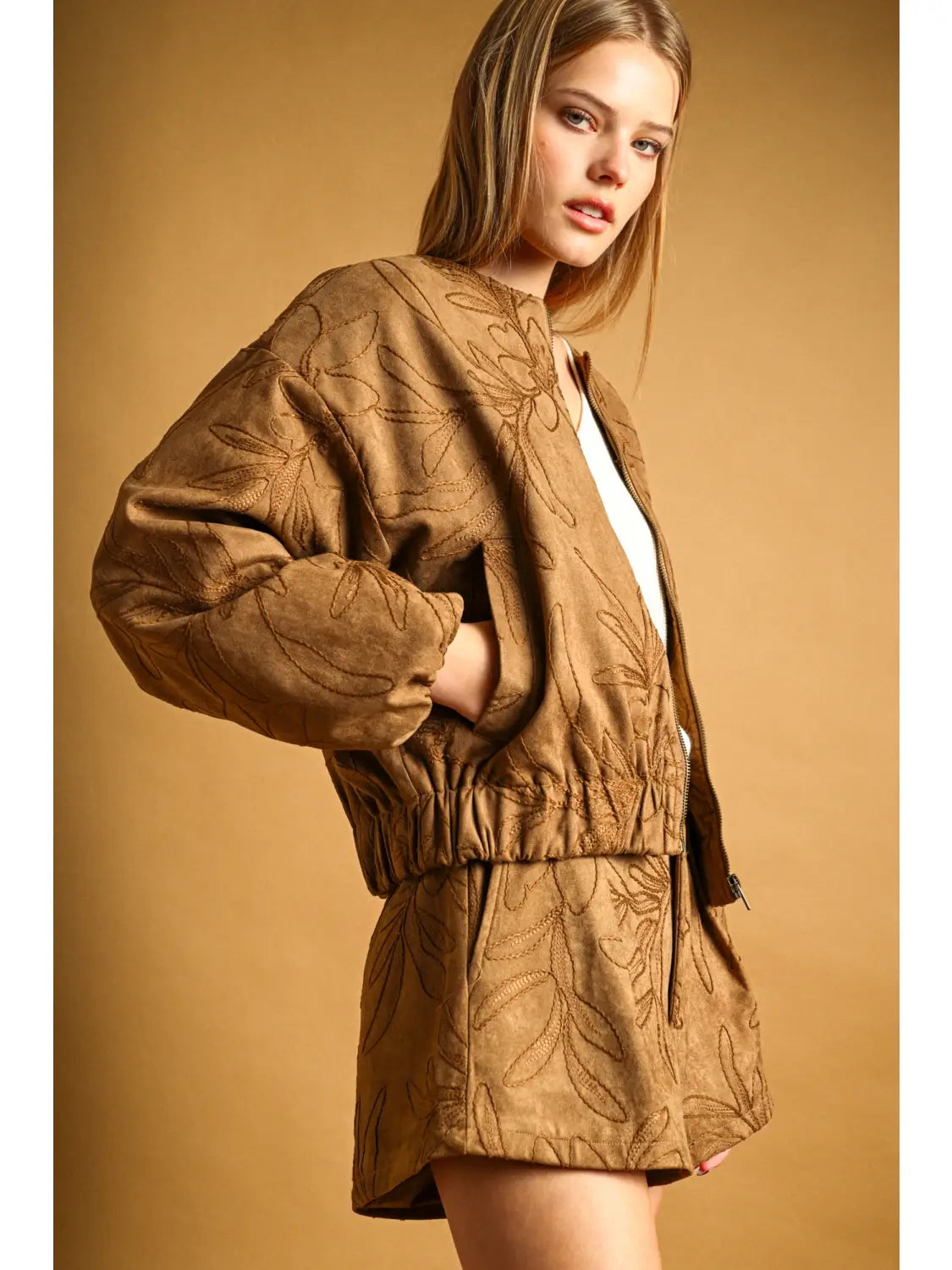 SUEDE FLORAL TEXTURED JACKET