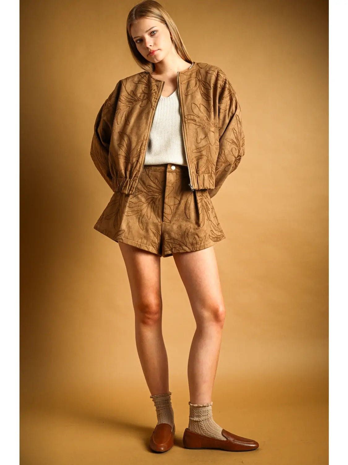 SUEDE FLORAL TEXTURED JACKET