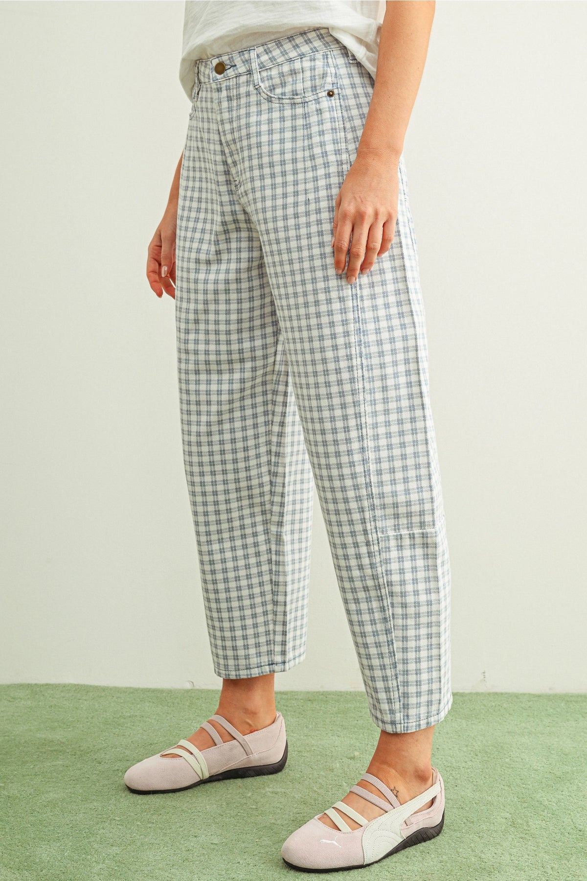 MINI CHECKER BARREL PANTS