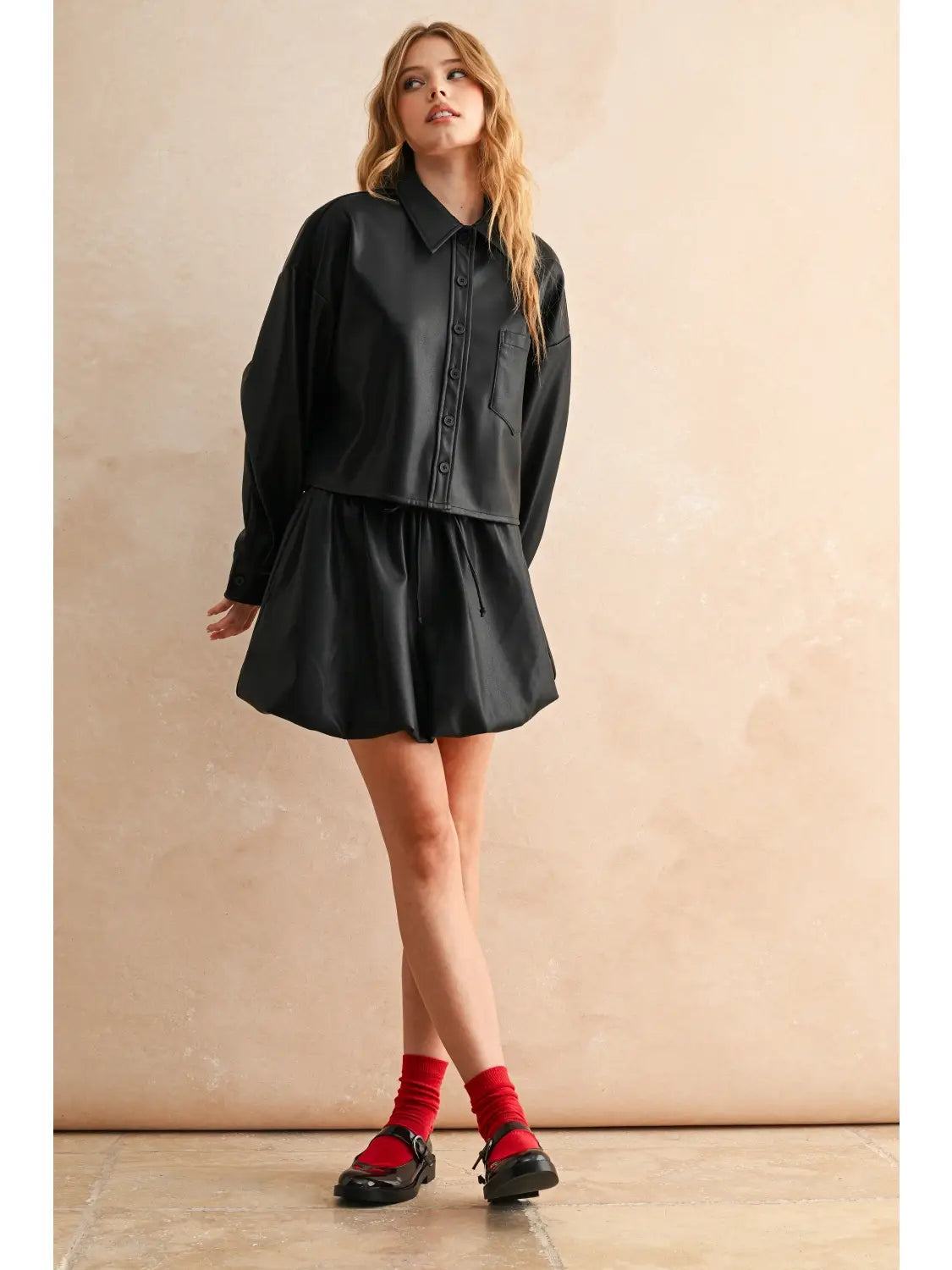 Faux Leather Balloon Skirt