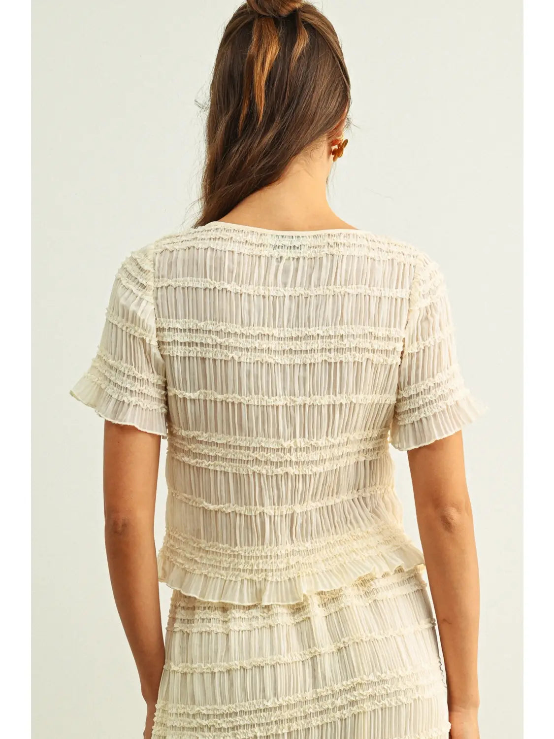 Beige Chiffon Short Sleeve