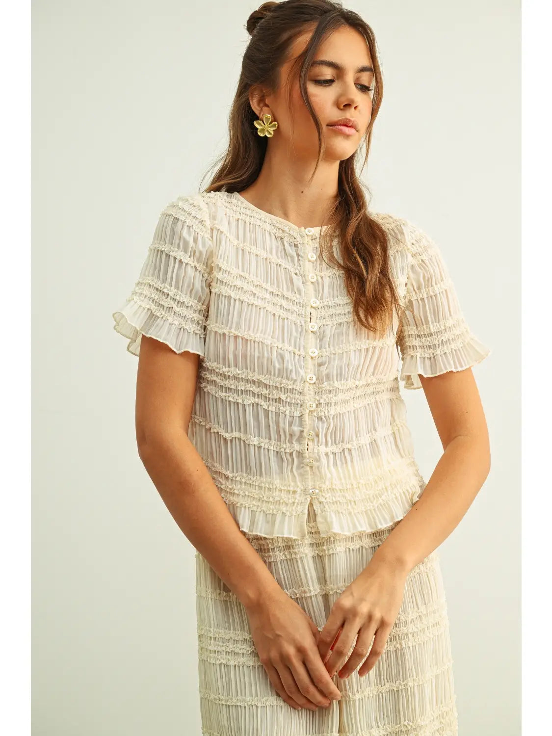 Beige Chiffon Short Sleeve