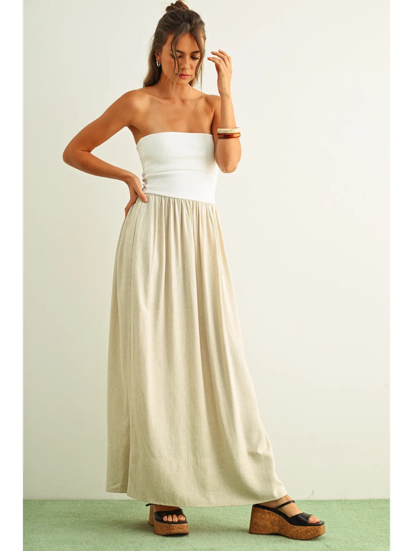 Two Tone Rib Linen Dress
