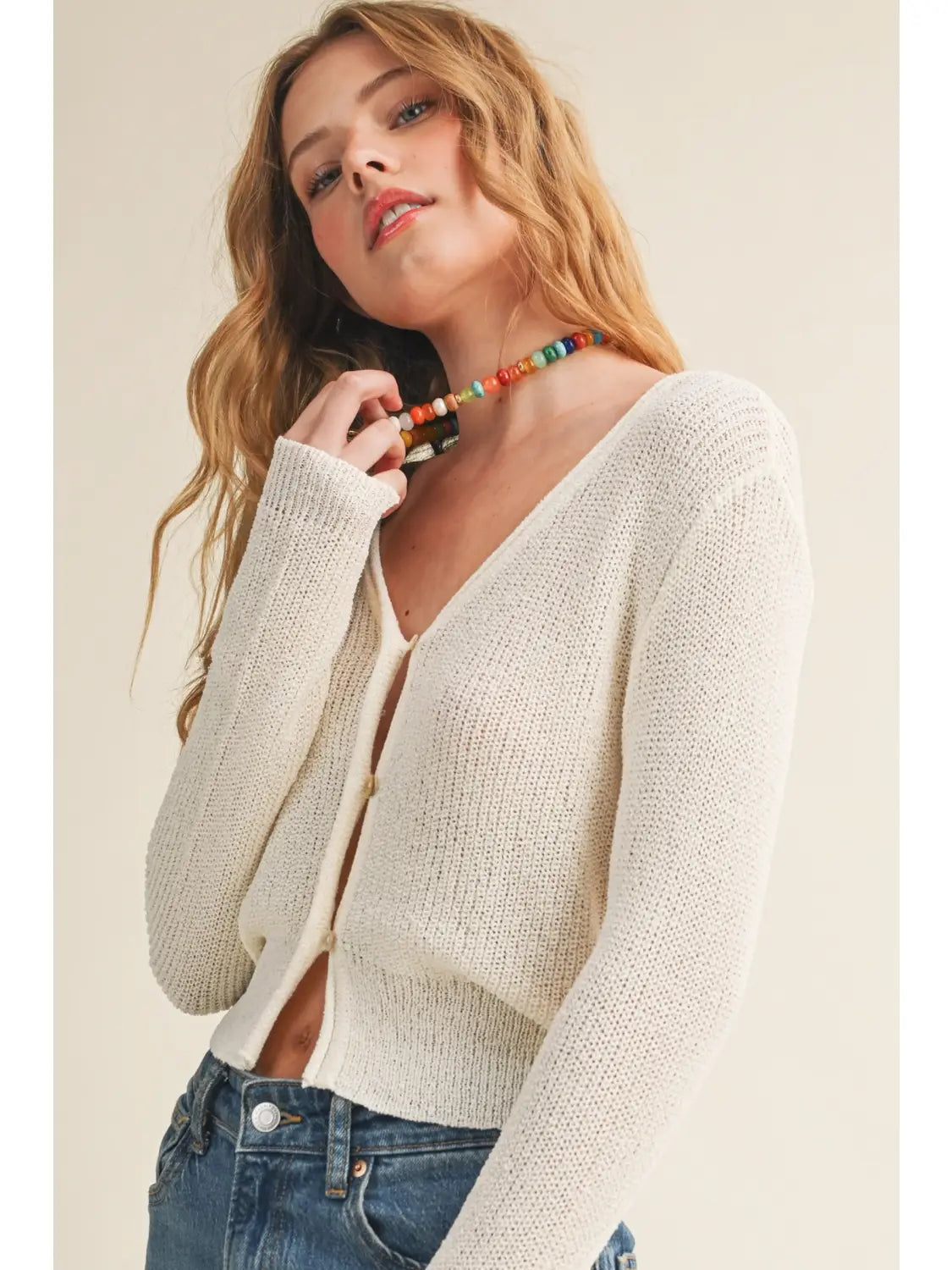 Off White Button Front Cardigan