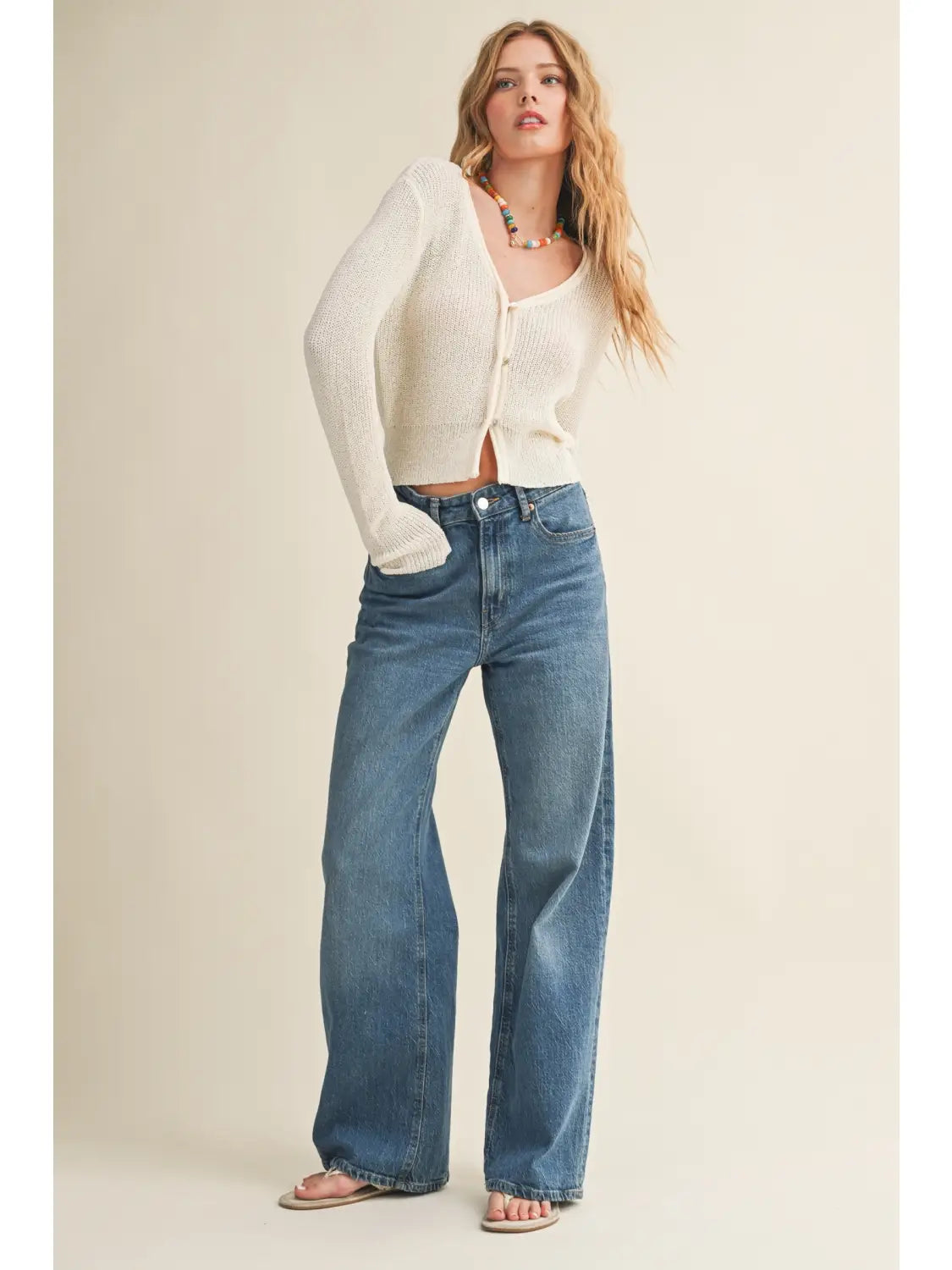 Off White Button Front Cardigan