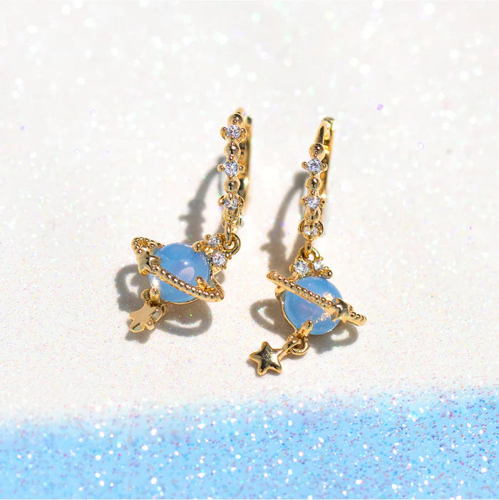 Blue Jupiter Hoops Gold