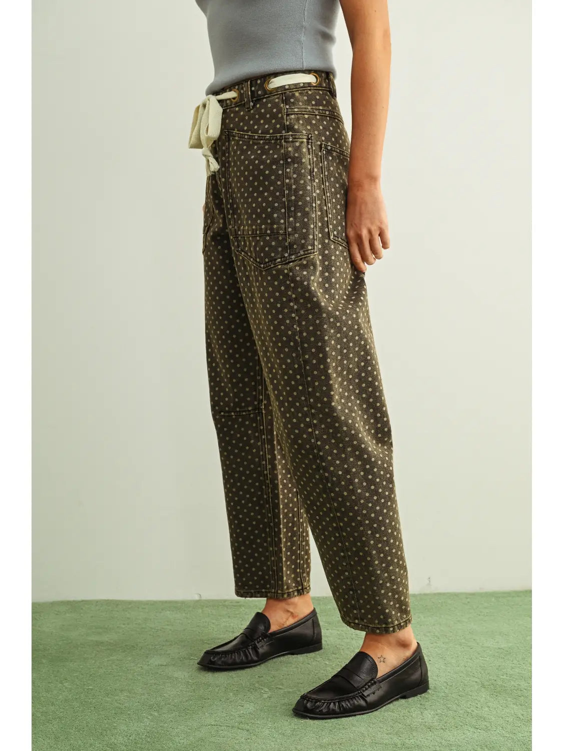 Polka Dot Print Barrel Pants