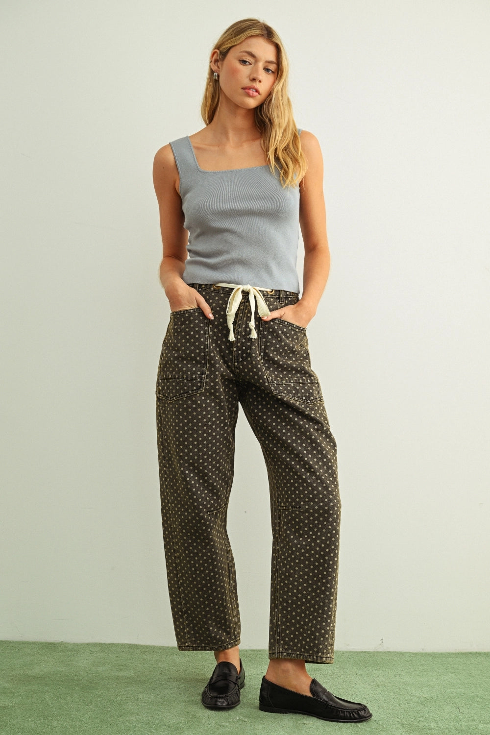 Polka Dot Print Barrel Pants