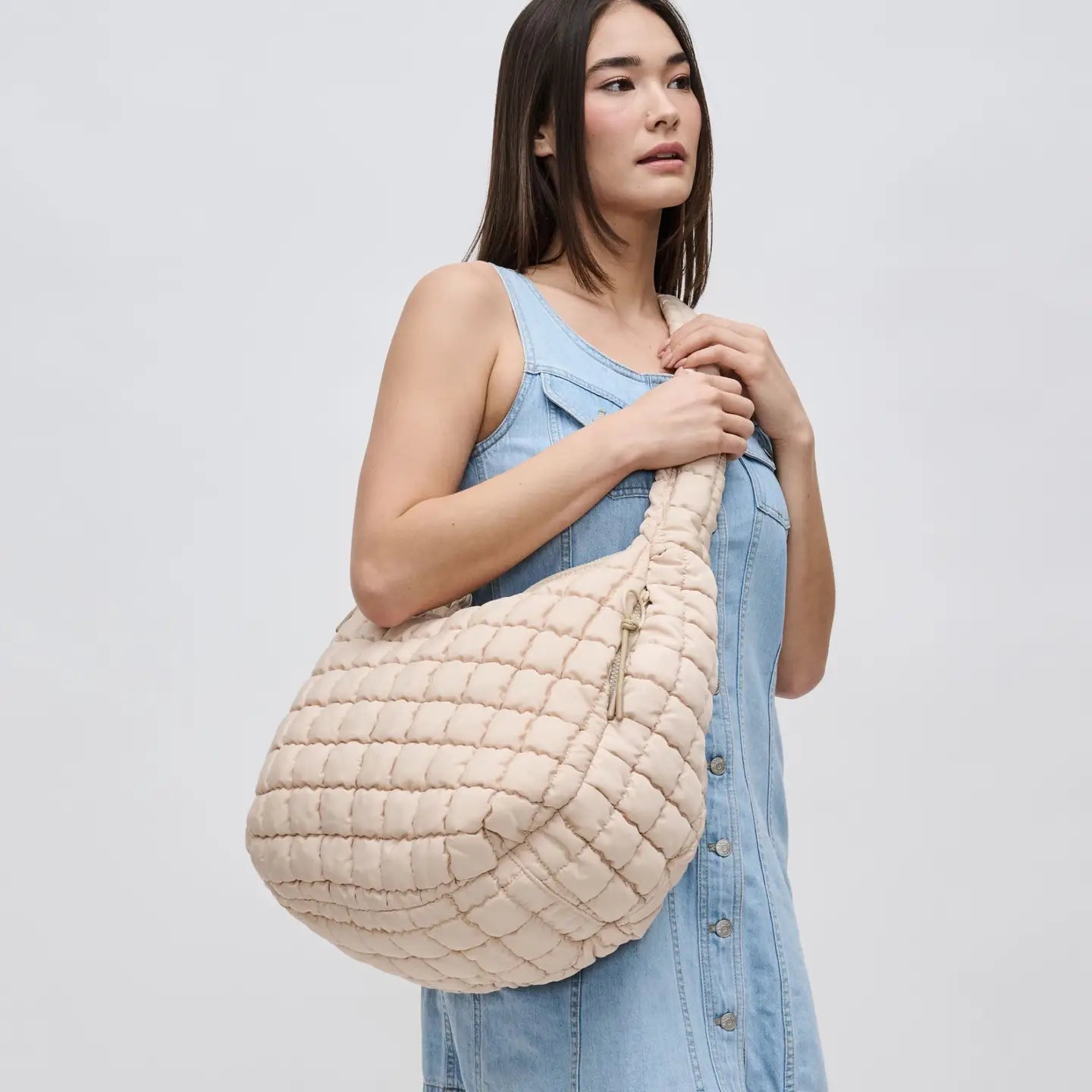 Revive Quilted Puffer Nylon Hobo Bag Cream