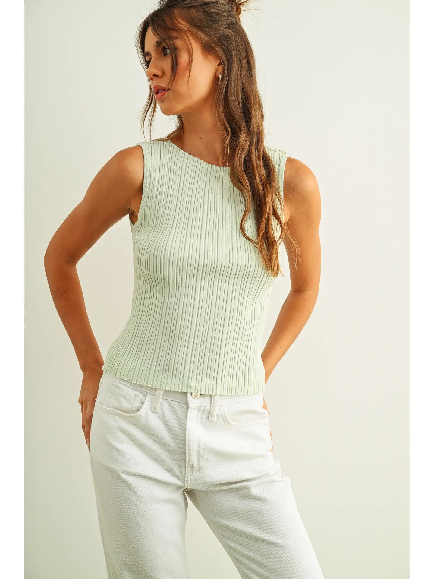 Mint Viscose Ribbed Knit Top