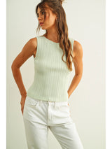 Mint Viscose Ribbed Knit Top