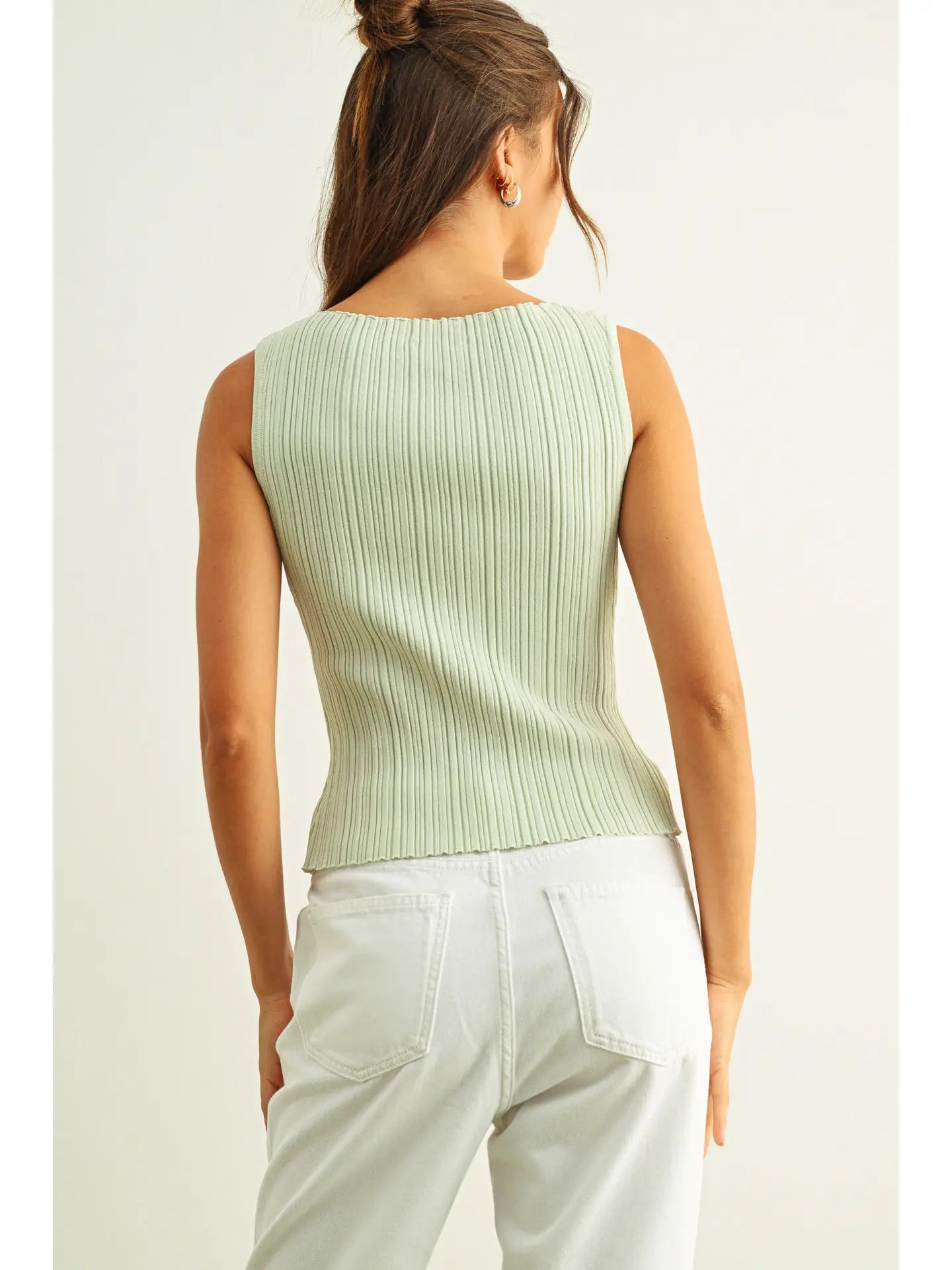 Mint Viscose Ribbed Knit Top