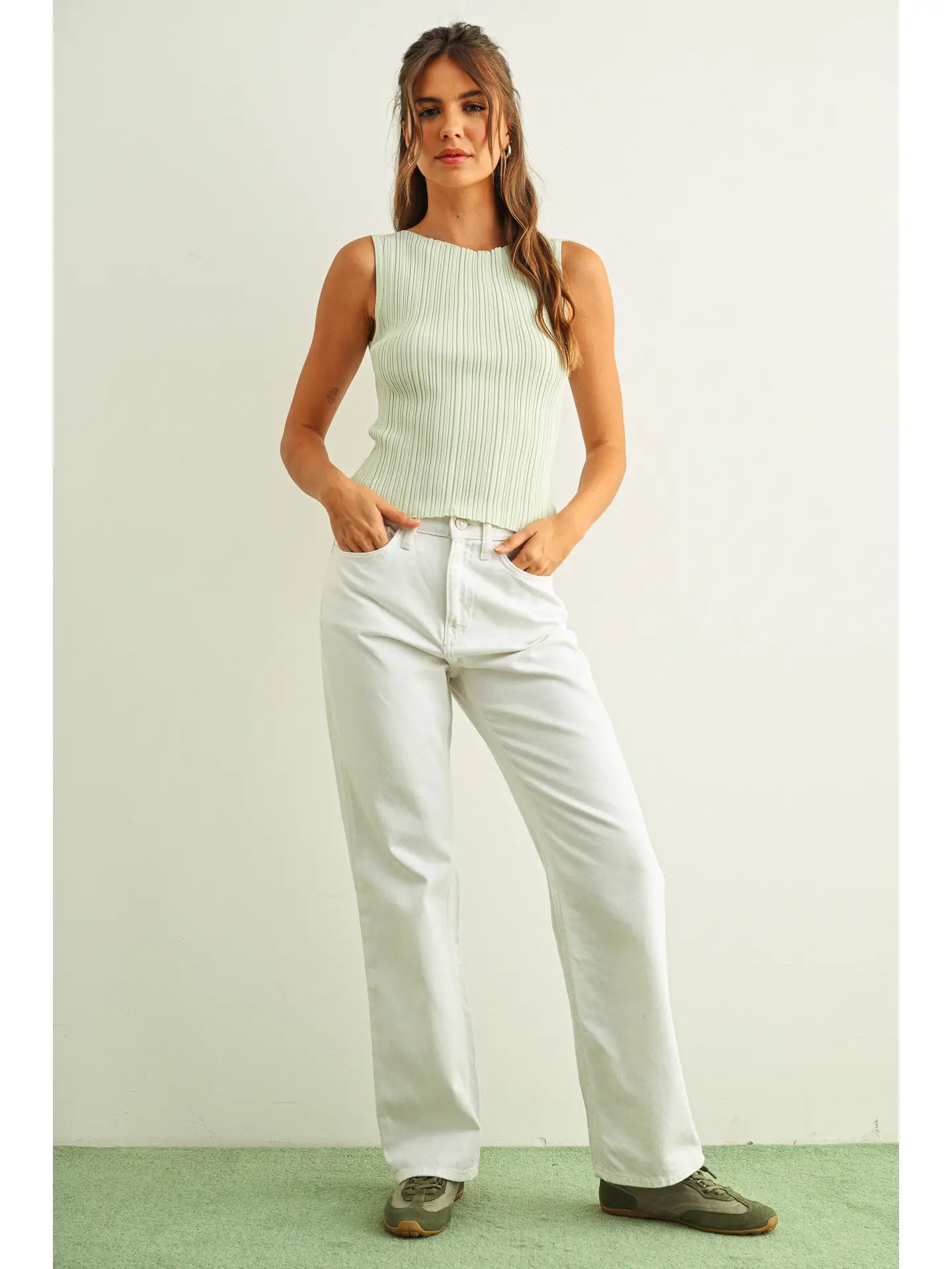 Mint Viscose Ribbed Knit Top