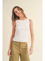 Off White Viscose Ribbed Knit Top