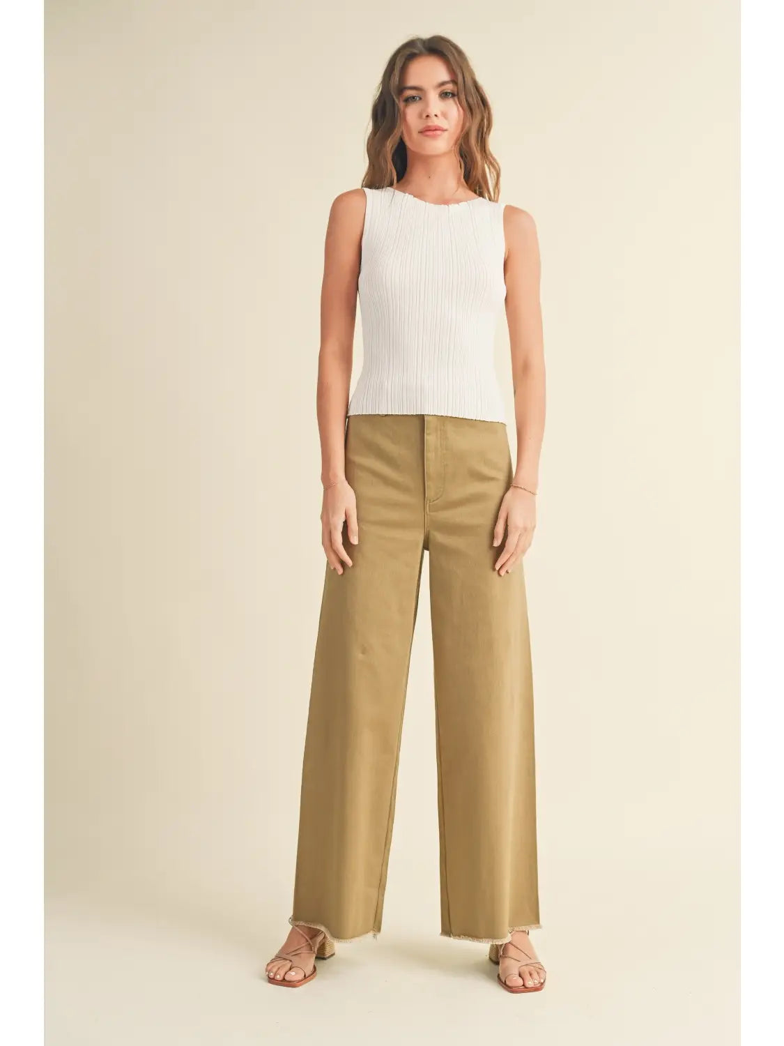 Off White Viscose Ribbed Knit Top