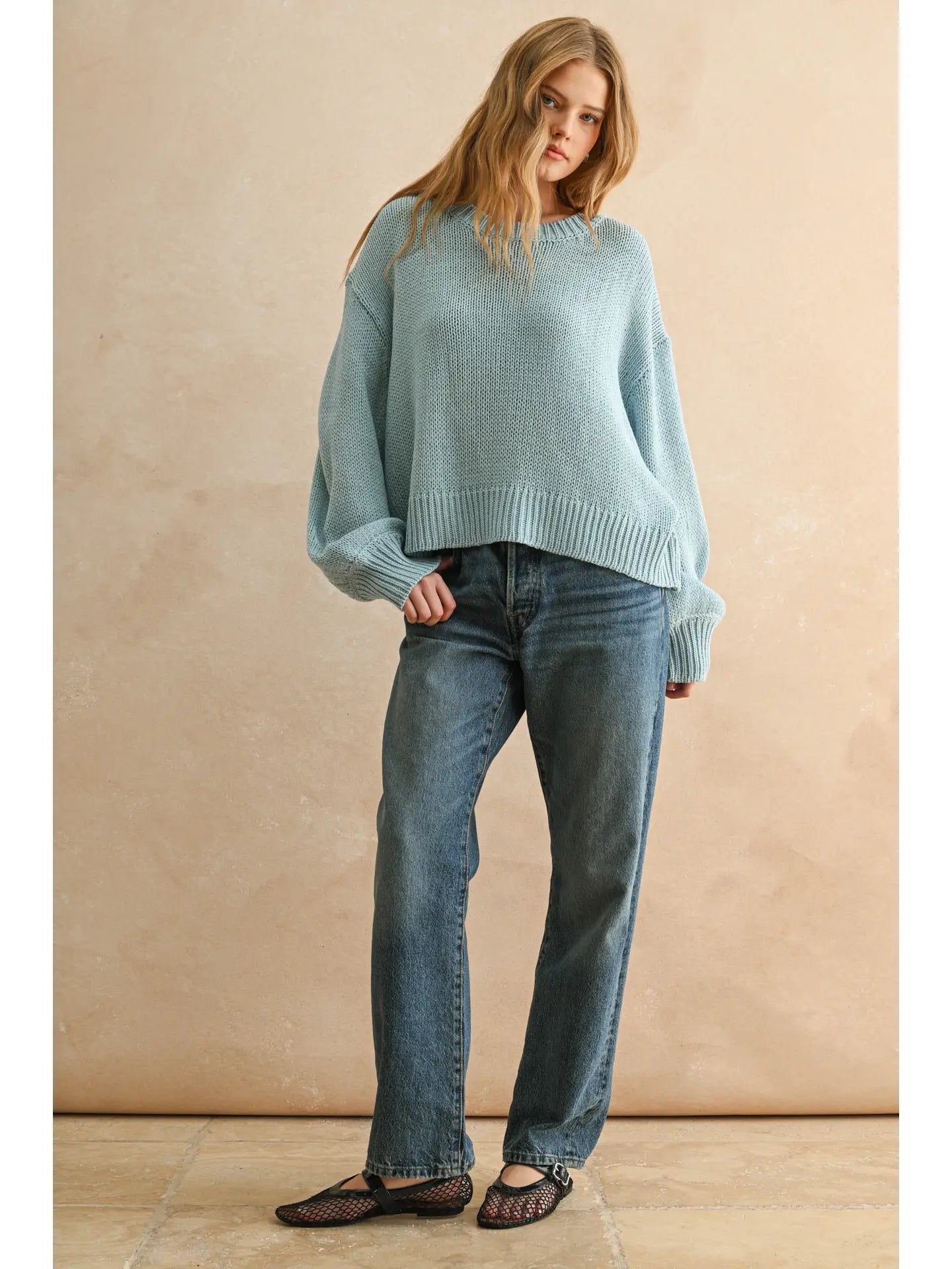 Blue Balloon Sleeve Sweater