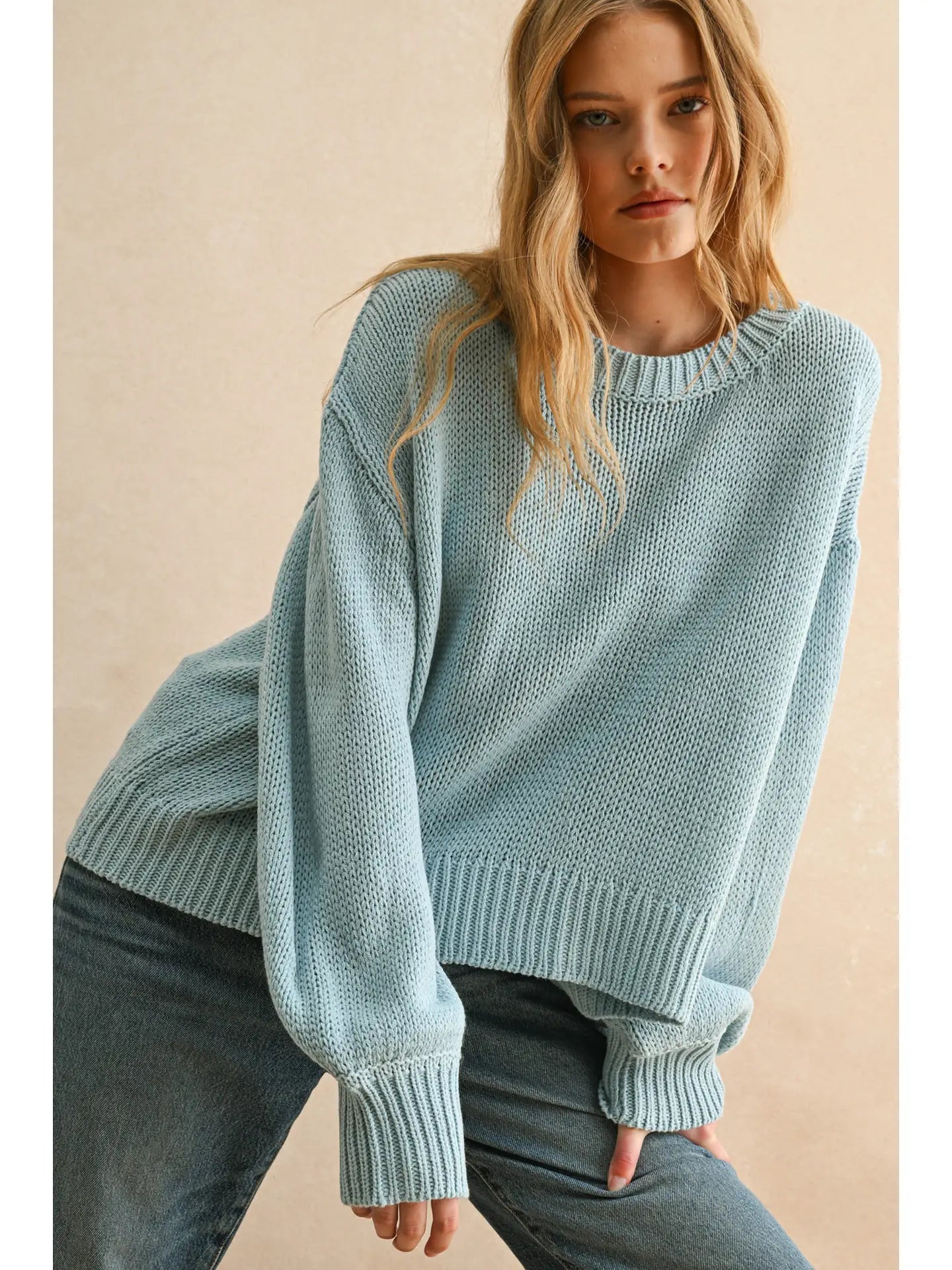 Blue Balloon Sleeve Sweater